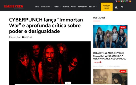 Lançamento do single Immortan War — matéria em Roadie Crew